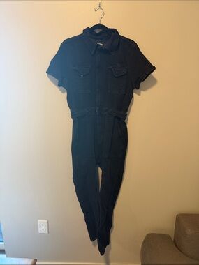 Good American Black Short-Sleeve Denim Jumpsuit